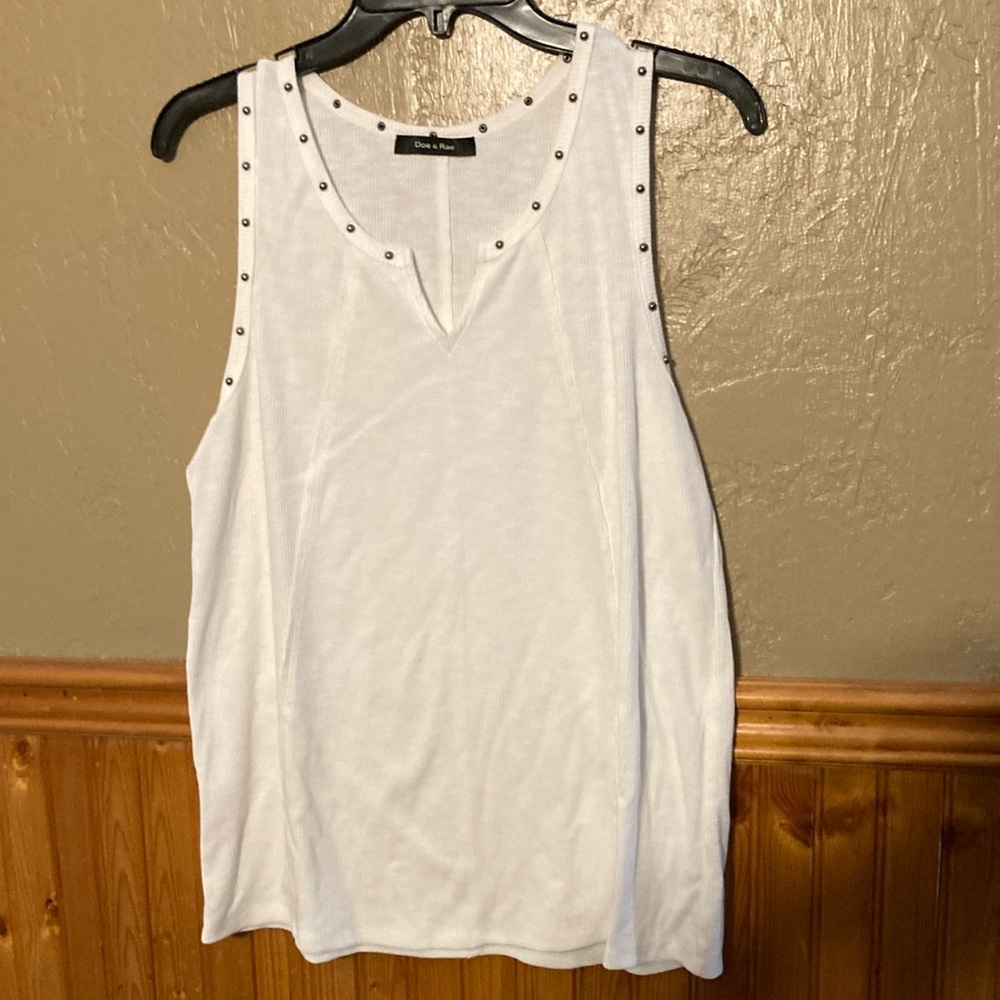 Doe & Rae White Embellished Tank Top